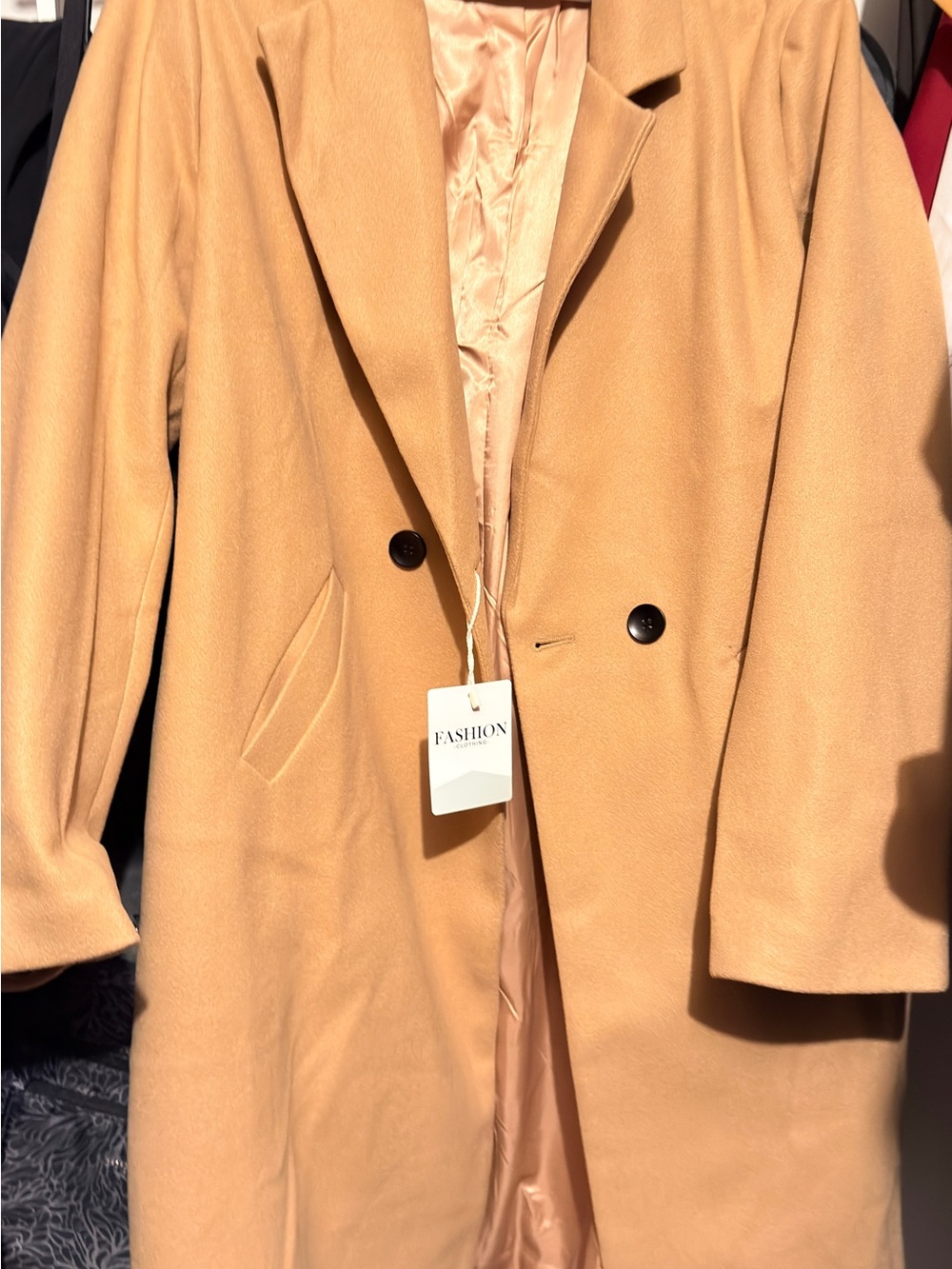 Women’s wool pea coat long trench coat jacket Khaki XL